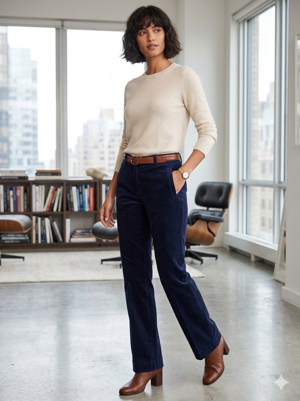 J.Crew Navy Blue Corduroy Pants Size 6P Petite Straight Leg Career Academia
